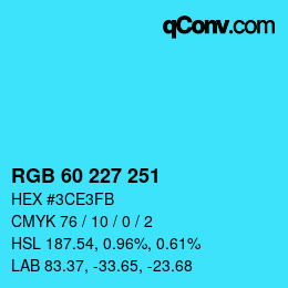 Color code: RGB 60 227 251 | qconv.com