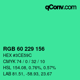 カラーコード: RGB 60 229 156 | qconv.com