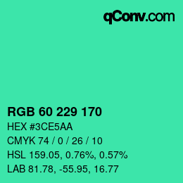 カラーコード: RGB 60 229 170 | qconv.com