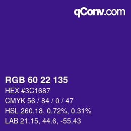 Color code: RGB 60 22 135 | qconv.com