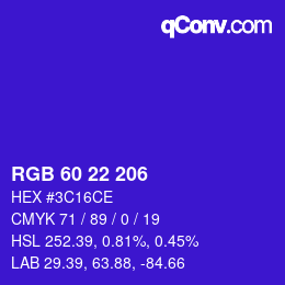 Color code: RGB 60 22 206 | qconv.com