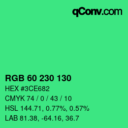 カラーコード: RGB 60 230 130 | qconv.com
