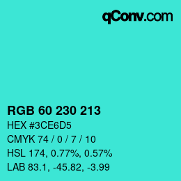Color code: RGB 60 230 213 | qconv.com