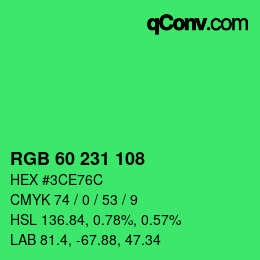 颜色代码: RGB 60 231 108 | qconv.com