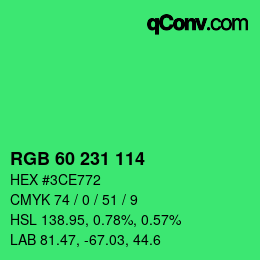 颜色代码: RGB 60 231 114 | qconv.com
