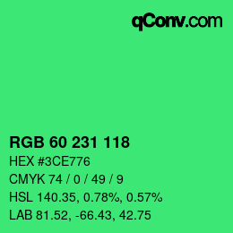 颜色代码: RGB 60 231 118 | qconv.com