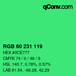 颜色代码: RGB 60 231 119 | qconv.com