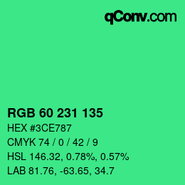 颜色代码: RGB 60 231 135 | qconv.com