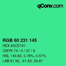 颜色代码: RGB 60 231 145 | qconv.com