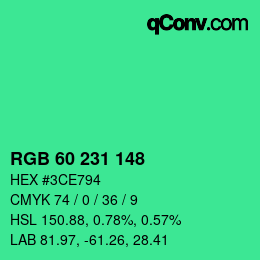 颜色代码: RGB 60 231 148 | qconv.com