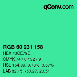 颜色代码: RGB 60 231 158 | qconv.com