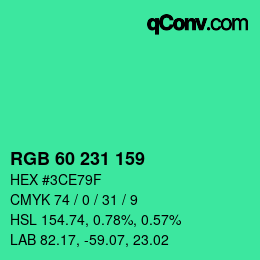 颜色代码: RGB 60 231 159 | qconv.com