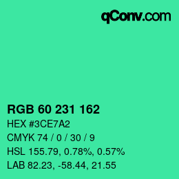 颜色代码: RGB 60 231 162 | qconv.com