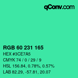 颜色代码: RGB 60 231 165 | qconv.com