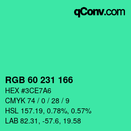 颜色代码: RGB 60 231 166 | qconv.com