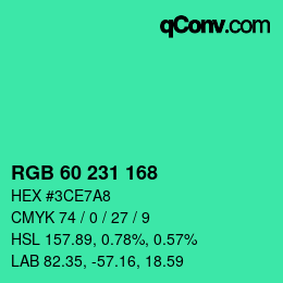 颜色代码: RGB 60 231 168 | qconv.com