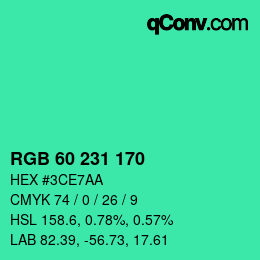 颜色代码: RGB 60 231 170 | qconv.com