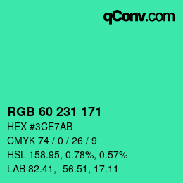 颜色代码: RGB 60 231 171 | qconv.com