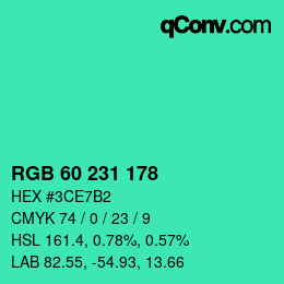 颜色代码: RGB 60 231 178 | qconv.com