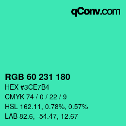 颜色代码: RGB 60 231 180 | qconv.com