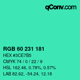 颜色代码: RGB 60 231 181 | qconv.com