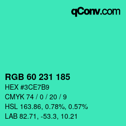 颜色代码: RGB 60 231 185 | qconv.com