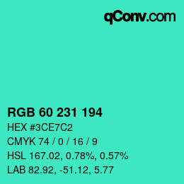 颜色代码: RGB 60 231 194 | qconv.com