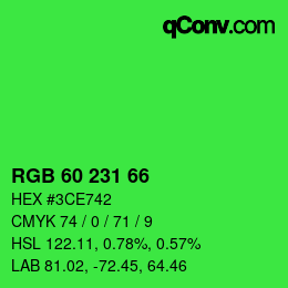 颜色代码: RGB 60 231 66 | qconv.com