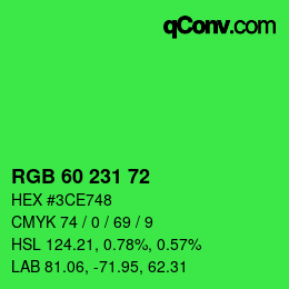 颜色代码: RGB 60 231 72 | qconv.com