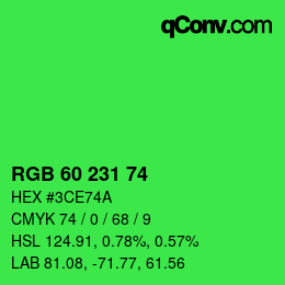 颜色代码: RGB 60 231 74 | qconv.com