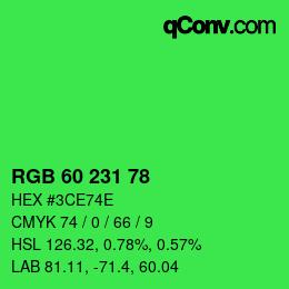 颜色代码: RGB 60 231 78 | qconv.com
