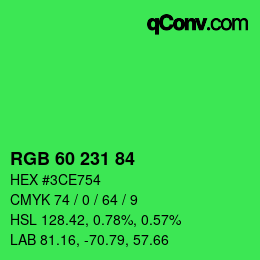 颜色代码: RGB 60 231 84 | qconv.com