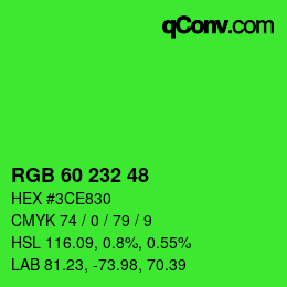 カラーコード: RGB 60 232 48 | qconv.com