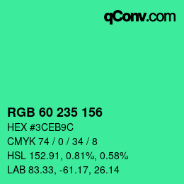 カラーコード: RGB 60 235 156 | qconv.com
