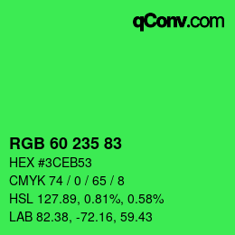 カラーコード: RGB 60 235 83 | qconv.com