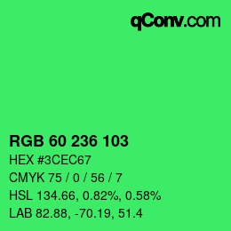 颜色代码: RGB 60 236 103 | qconv.com