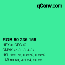 颜色代码: RGB 60 236 156 | qconv.com