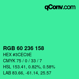 颜色代码: RGB 60 236 158 | qconv.com