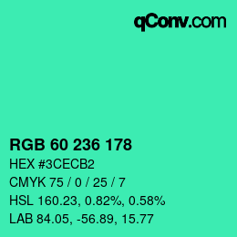 颜色代码: RGB 60 236 178 | qconv.com