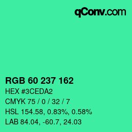 Color code: RGB 60 237 162 | qconv.com