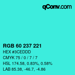 Color code: RGB 60 237 221 | qconv.com