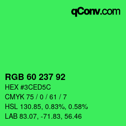 颜色代码: RGB 60 237 92 | qconv.com