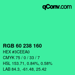 Color code: RGB 60 238 160 | qconv.com