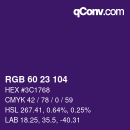 Color code: RGB 60 23 104 | qconv.com