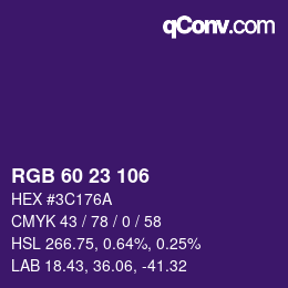 Color code: RGB 60 23 106 | qconv.com