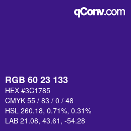 颜色代码: RGB 60 23 133 | qconv.com