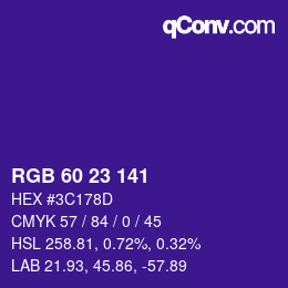Color code: RGB 60 23 141 | qconv.com