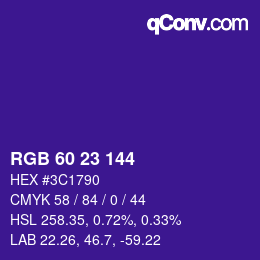 カラーコード: RGB 60 23 144 | qconv.com