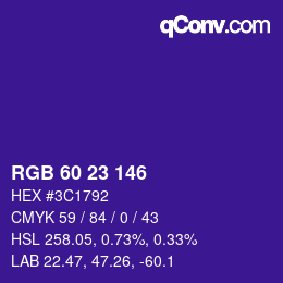 カラーコード: RGB 60 23 146 | qconv.com