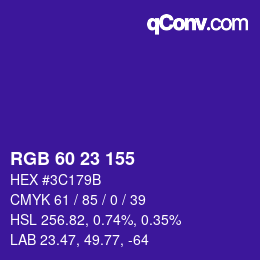 カラーコード: RGB 60 23 155 | qconv.com